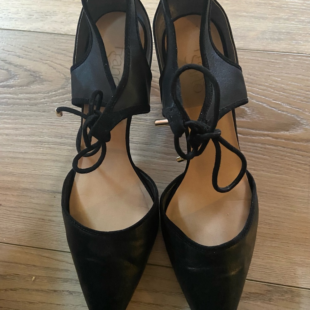 Franco Sarto Black Textured Heels with Ankle Straps